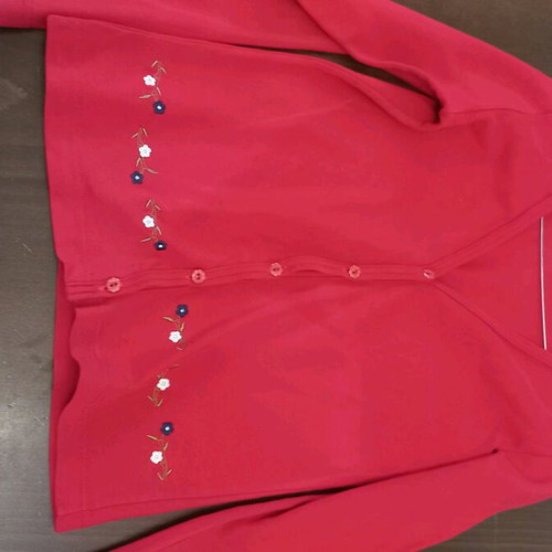 Women's cardigan used, red mako fabric, size S