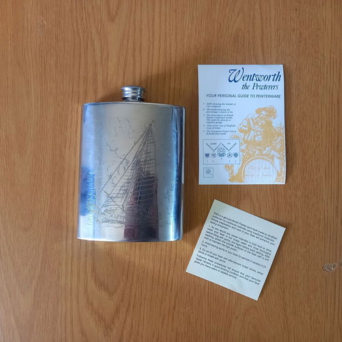 Wentworth Pewterers vintage hip flask with sailing ship design