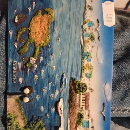 Hand-painted embossed wall plaque engraving, Chalkidiki like new