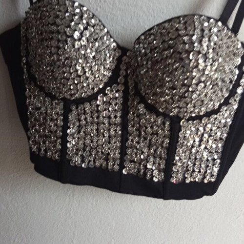 Bustier crop top with silver sequins and strass like new