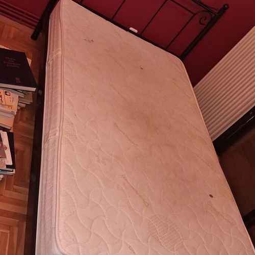 Metal single bed with mattress, black frame