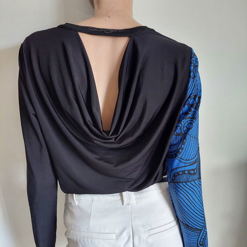 Desigual long-sleeve blouse medium blue black like new