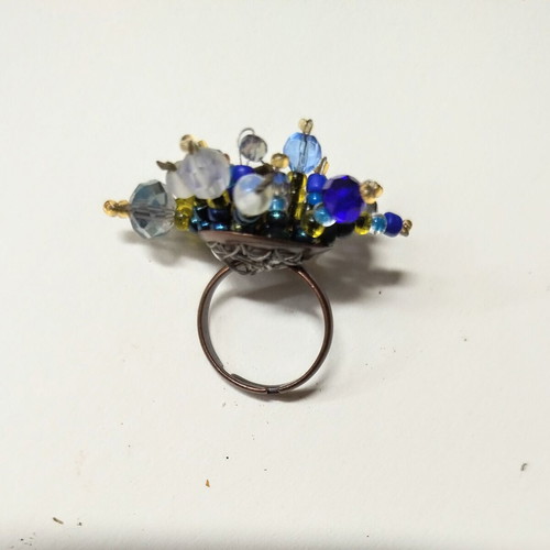 Blue beaded ring new handmade