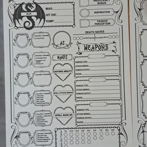 D&D Character Sheets Set of 5, Like New