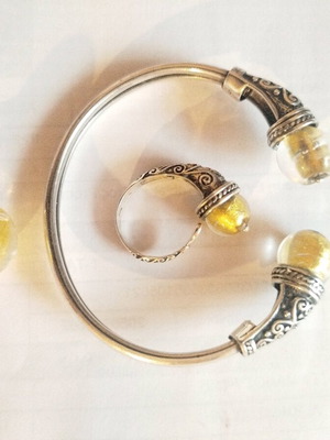 925 Silver Jewelry Set like new with glass beads and gold leaf accents