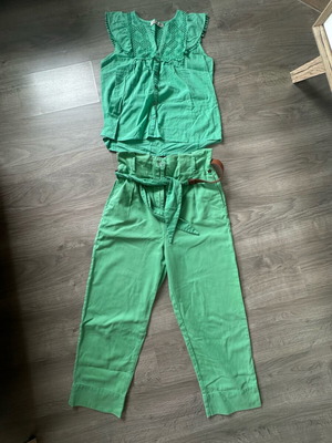 Attrattivo women set green like new, cotton trousers and blouse