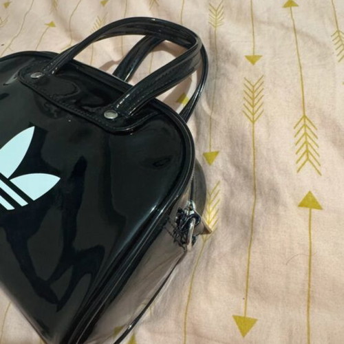 Adidas handbag, black and white, patent leather