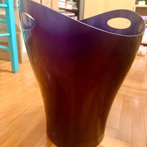 Plastic storage basket used, modern with handles purple