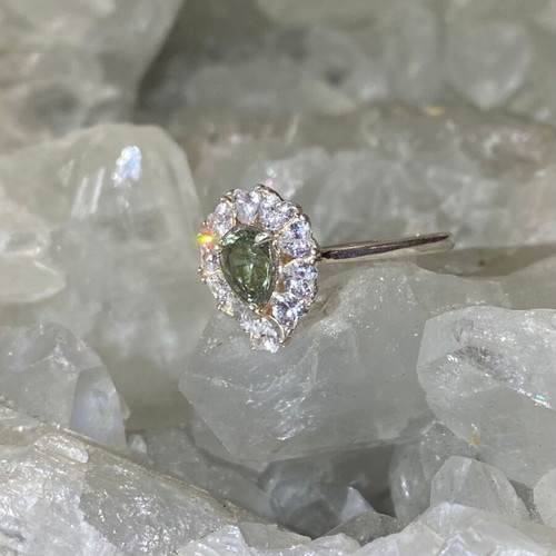 Silver Ring with Natural Green Tourmaline and Moissanite, new
