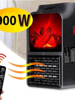 Μίνι Σόμπα Αερόθερμο Πρίζας 900 Watt με Εφέ Τζάκι και Τηλεχειριστήριο