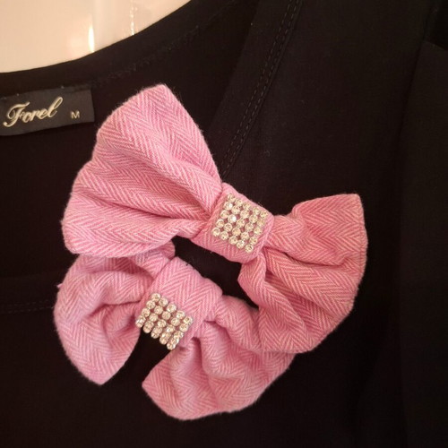 Forel black blouse like new with puff sleeves and pink tweed bows