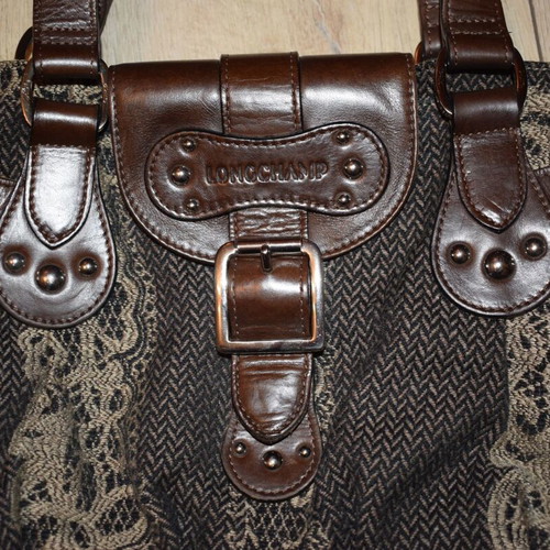 Longchamp Idole fabric and leather vintage handbag like new, brown