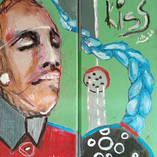 Original painting Kiss 2 panels 22x26cm new, acrylic on plywood