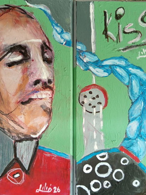Original painting Kiss 2 panels 22x26cm new, acrylic on plywood