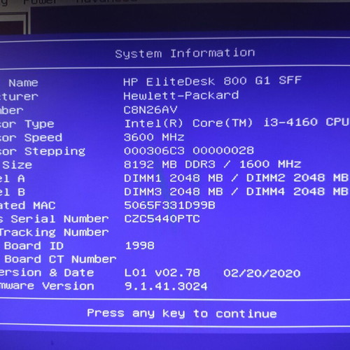 HP EliteDesk 800 G1 SFF desktop PC, Intel i3-4160, 8GB RAM, 500GB, Windows 10