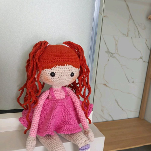 Handmade knitted amigurumi doll redhead new, 40 cm
