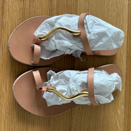 Ancient Greek Sandals Aten leather beige sandals used with gold detail
