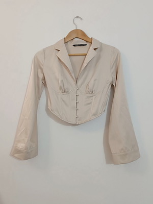 Zara satin corset shirt with bell sleeves XS like new, beige