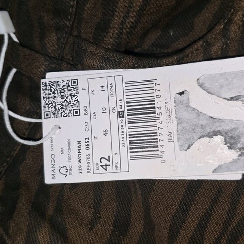 Mango straight animal print jean new, size XL
