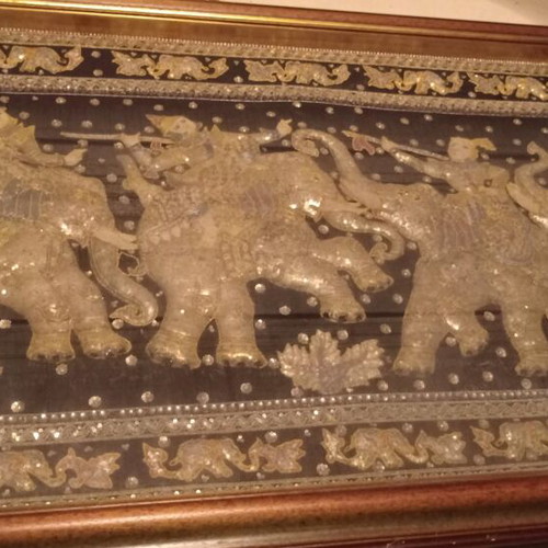 Burmese Embroidered Burma Like New with Warriors and Elephants in Frame