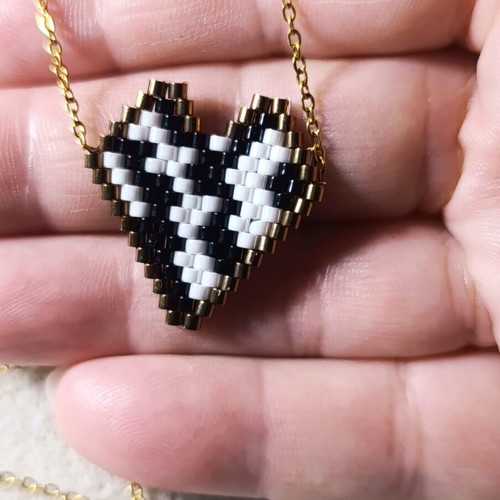 Handmade heart necklace with Miyuki beads and stainless steel chain