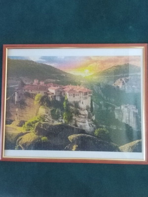 Puzzle Μετέωρα Ελλάδα σε καφέ κάδρο διακοσμητικό σαν καινούργιο