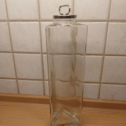 Glass triangular tall storage vase like new