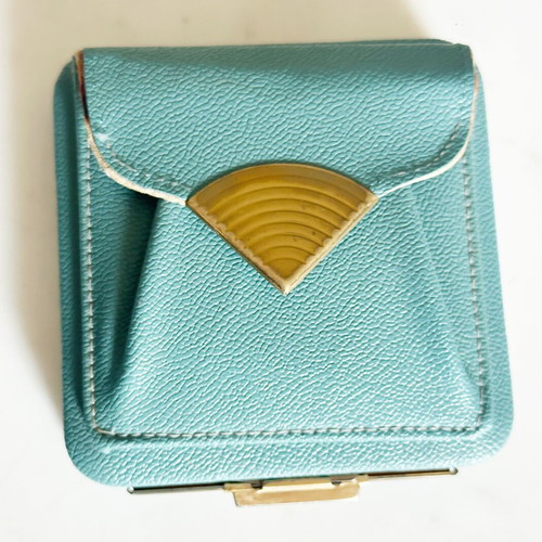 Vintage Lin Bren Wallet and Compact Powder 1940s Leather Art Deco used