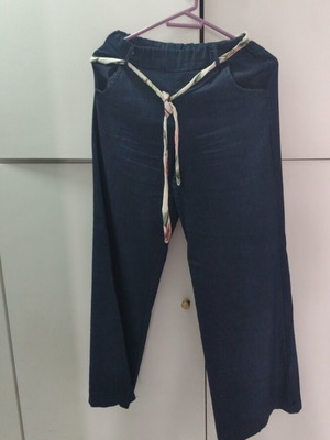 Blue summer pants with waist ribbons like new, size M