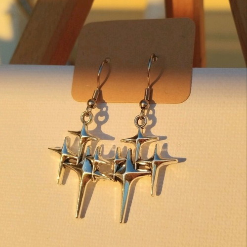 Earrings with steel hooks handmade, silver color