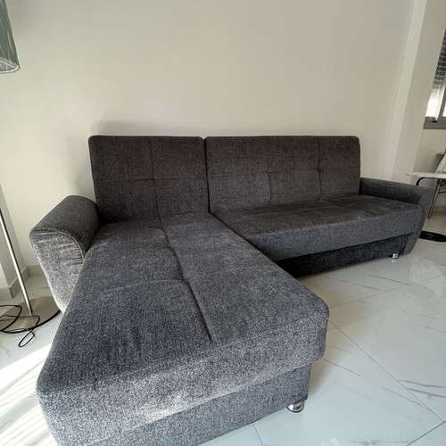 Corner sofa bed used with storage, dark gray, 264x140 cm