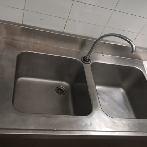 Professional Stainless Steel Sink with 2 Basins and Shelf like new