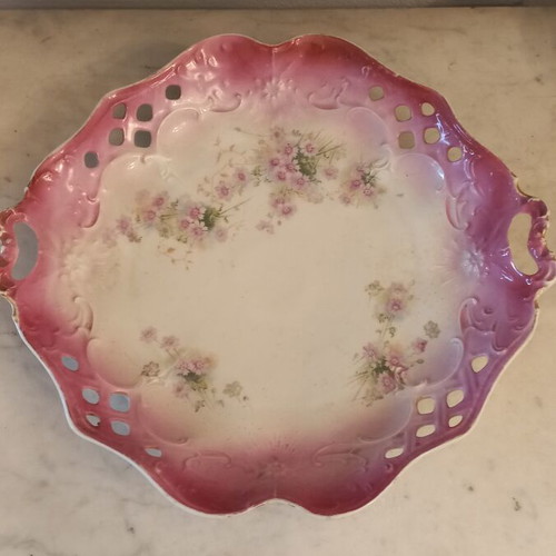 Porcelain round platter with handles Carl Tielsch like new, 31cm