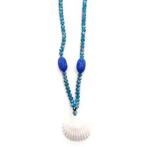 Shell necklace new with blue crystal and plastic beads