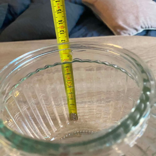Glass Airtight Storage Jar like new, embossed design, 11.5cm height