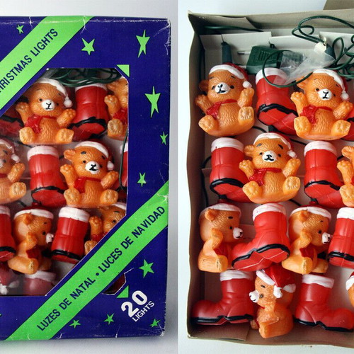 Christmas lights vintage set of 20 with teddy bears and Santa boots