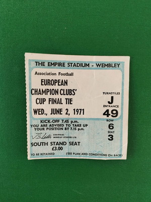 European Cup Final Ticket 1971 Panathinaikos Wembley like new