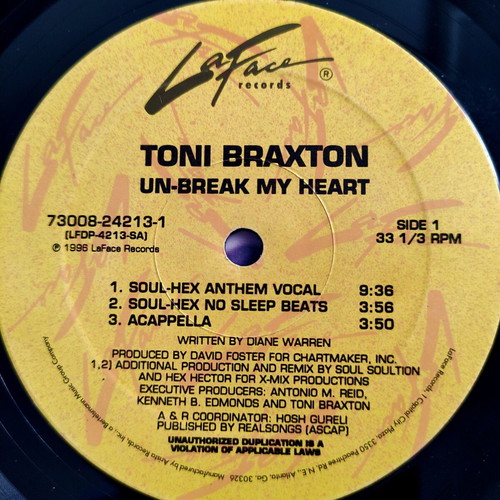 Toni Braxton Un-Break My Heart 12'' Vinyl Single used, original pressing