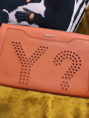 Y Not? Handbag like new, orange envelope with strap and keychain