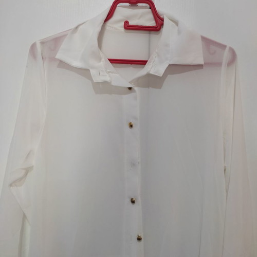 White maxi transparent shirt with buttons used, size L