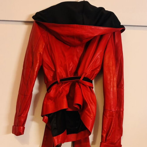 Leather asymmetric women's jacket like new, red and black, size L
