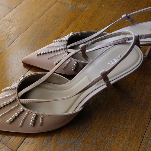 Zara satin nude pumps with rhinestones, size 36, like new