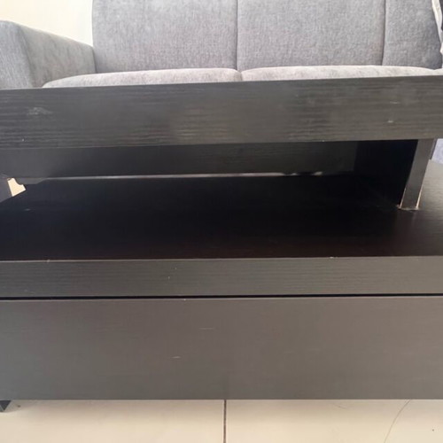 Wooden coffee table used, dark brown, 120x70x40 cm, two drawers, adjustable top