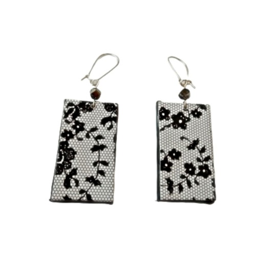 Earrings handmade from recycled paper, black and white, made to order