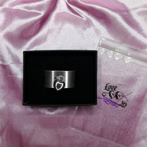 Love X Poison Handmade Stainless Steel Silver Ring with Heart Charm