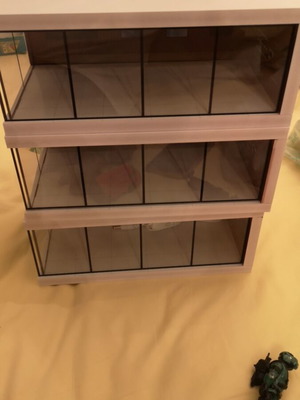 Display cases set of 3 with lighting plug, 8 cm height for small cars