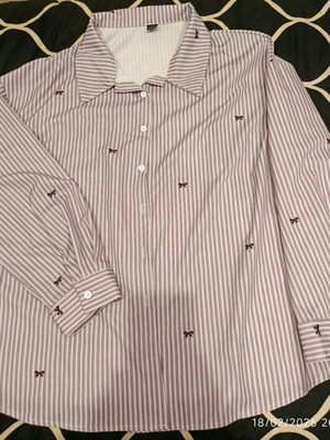 Shein Curve Line Purple Striped Women's Shirt with Bows, New, Size XL