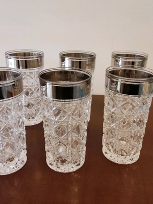 Set of 6 vintage water glasses, 14cm, shiny rim