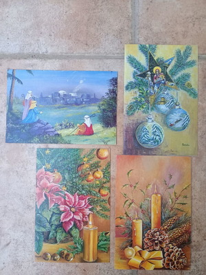 Greeting cards pack of 4, new, mouth and foot painting