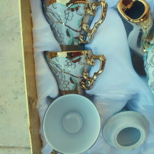Porcelain tea and coffee set new, luxury with gold and floral details